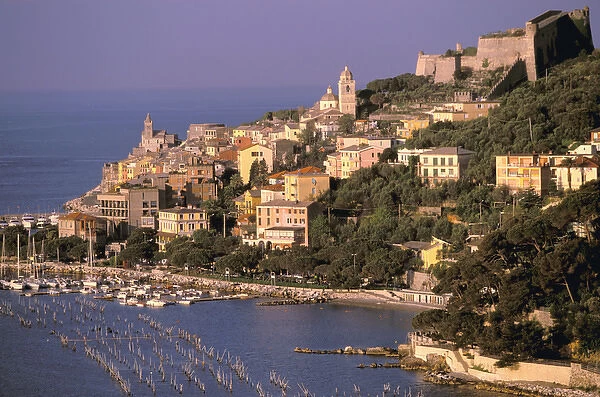 Europe, Italy, Liguria, Riviera di Levante, Porto Venere. Town view  /  morning