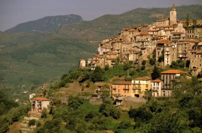 Framed Print : Europe, Italy, Liguria, Riviera di Ponente, Apricale. Morning hill town view Framed Print : Europe, Italy, Liguria, Riviera di Ponente, Apricale. Morning hill town view