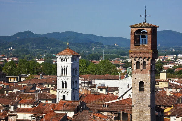 Europe; Italy; Lucca; Guinigi Tower, Torre delle Ore, clock tower, medieval towers