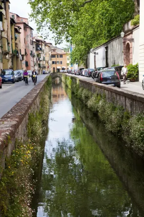 Framed Print : Europe; Italy; Lucca; Water channel Flowing through Lucca