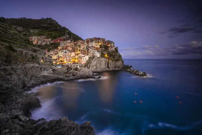Framed Print : Europe, Italy, Manarola. Sunset coastline with town and ocean Framed Print : Europe, Italy, Manarola. Sunset coastline with town and ocean