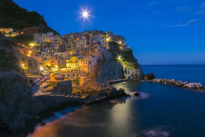 Framed Print : Europe, Italy, Manarola. Sunset on town. Credit as: Jim Nilsen  /  Jaynes Gallery  /  DanitaDelimont