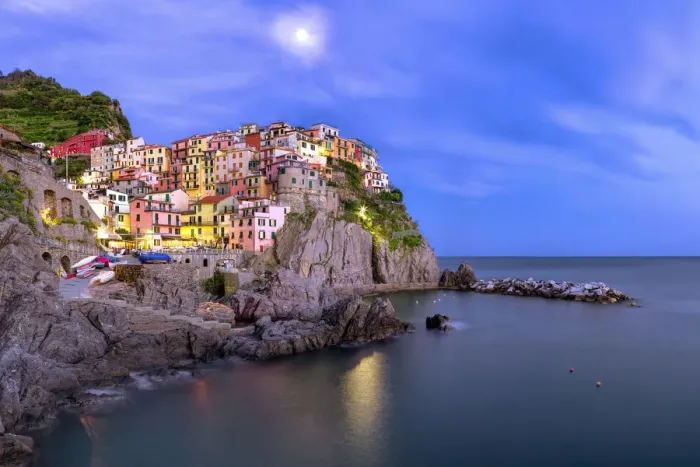 Framed Print : Europe, Italy, Manarola. Sunset on town. Credit as: Jim Nilsen  /  Jaynes Gallery  /  DanitaDelimont