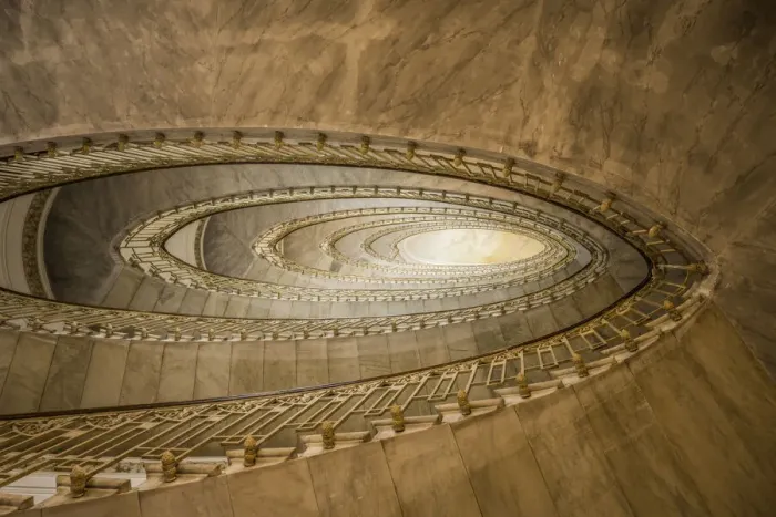 Framed Print : Europe, Italy, Naples. Abstract of spiral staircase