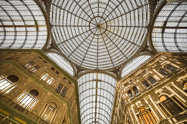 Europe, Italy, Naples. Looking up at Galleria Umberto shopping arcade ceiling