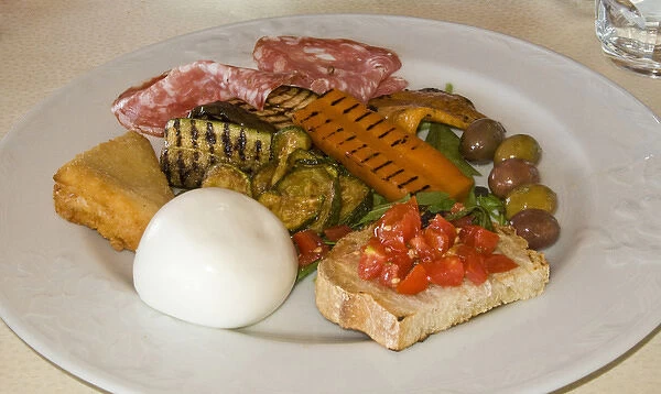 Europe, Italy, Naples. Plate with variety of antipasti appetizers. Credit as: Wendy