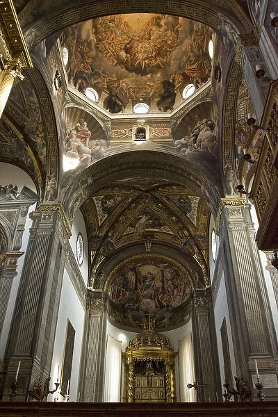 Europe, Italy, Parma. Frescoes adorn the ceiling over the altar in the Parma Cathedral
