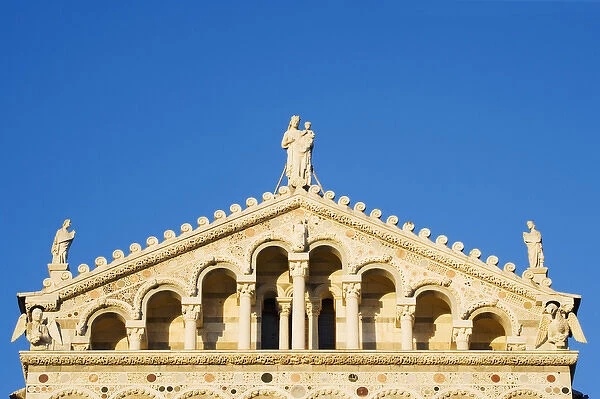 Europe, Italy, Pisa. The top of the facade of the Duomo Pisa or Cathedral of Pisa