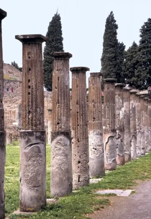 Framed Print : Europe, Italy, Pompeii. The columns at the gladiators barracks are all that