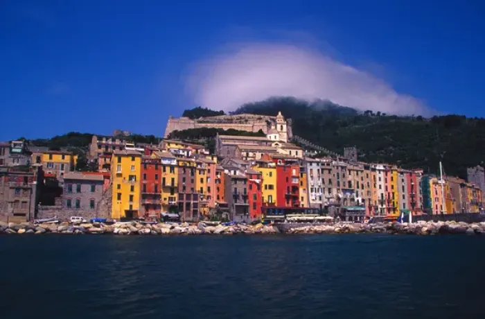 Framed Print : Europe, Italy, Portovenere. Colorful buildings on waterfront