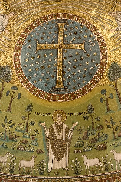 Europe, Italy, Ravenna. Mosaic depicting St. Apollinarius in the Church of St. Apollinare