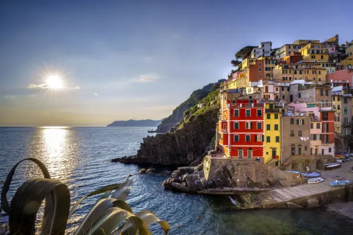 Framed Print : Europe, Italy, Riomaggiore. Sunset on coastal town Framed Print : Europe, Italy, Riomaggiore. Sunset on coastal town