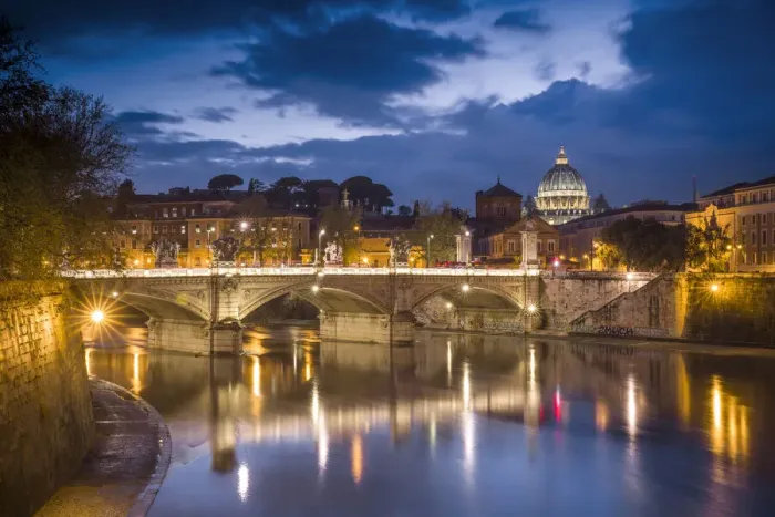 Framed Print : Europe, Italy, Rome. Dome of Sistine Chapel with Tiber River and bridge lit at sunset Framed Print : Europe, Italy, Rome. Dome of Sistine Chapel with Tiber River and bridge lit at sunset