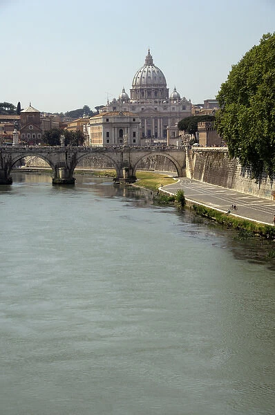 Europe, Italy, Rome. St. Peters Basilica (aka Basilica di San Pietro), Tiber River