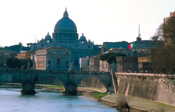 Framed Print : Europe, Italy, Rome. St. Peters Basilica looms over the Tiber River Framed Print : Europe, Italy, Rome. St. Peters Basilica looms over the Tiber River