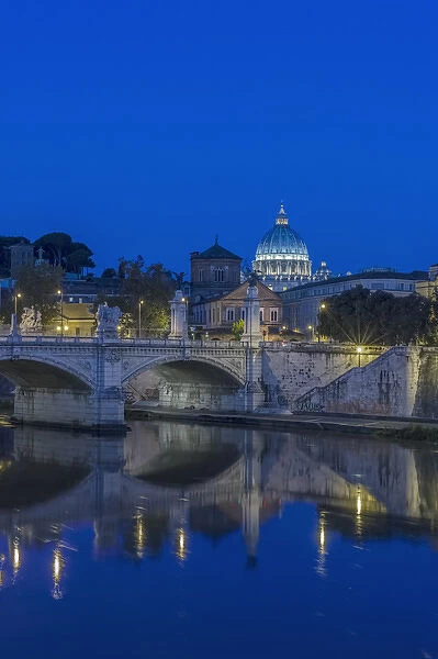 Europe, Italy, Rome, Tiber River and Ponte Vittorio Emanuele with St
