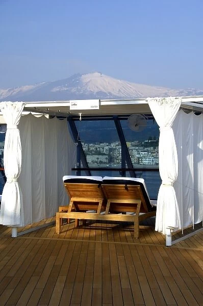 Europe, Italy, Sicily, port of Giardini Naxos, gateway to Taormina. View of Mt. Etna