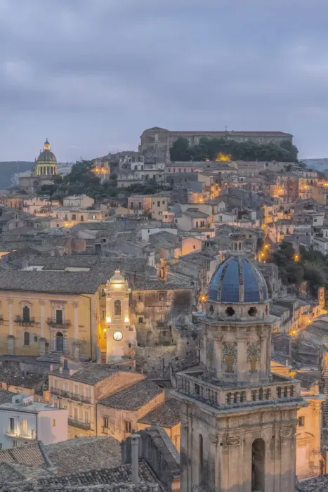 Framed Print : Europe, Italy, Sicily, Ragusa, Looking Down on Ragusa Ibla at Dusk Framed Print : Europe, Italy, Sicily, Ragusa, Looking Down on Ragusa Ibla at Dusk