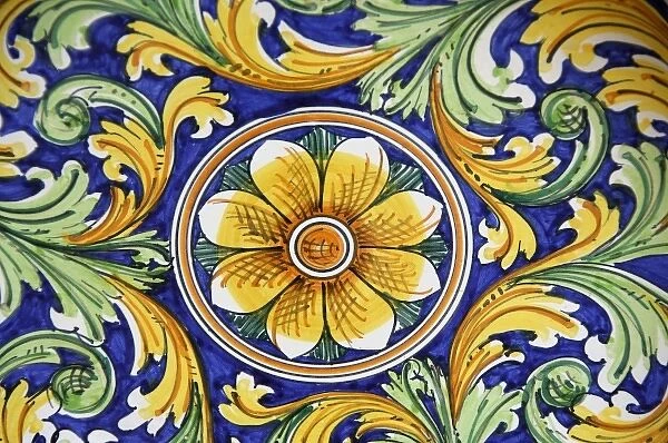 Europe, Italy, Sicily, Taormina. Traditional hand-painted Sicilian pottery, detail