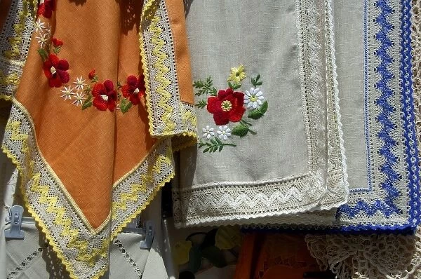 Europe, Italy, Sicily, Taormina. Traditional Italian linen textiles