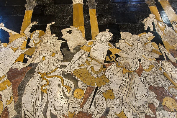 Europe, Italy, Siena. Duomo interior. Marble mosaic in floor Slaughter of the Innocents