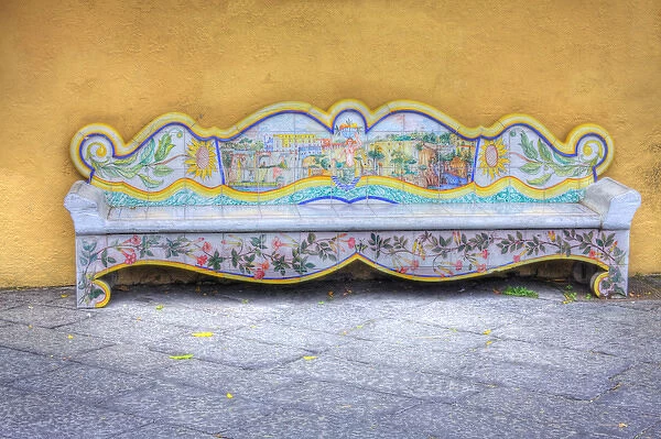 Europe; Italy; Sorrento, Amalfi Coast; Colorful Fancy Bench in The Town of Sorrento