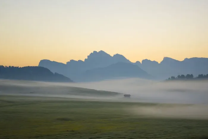 Framed Print : Europe, Italy, South Tirol. Sunrise on the Sasso Lungo and Sasso Piatto Mountains