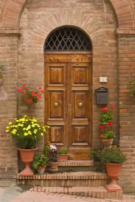 Framed Print : Europe, Italy, Tuscany, Certaldo. Elegant doorway on a brick house Framed Print : Europe, Italy, Tuscany, Certaldo. Elegant doorway on a brick house