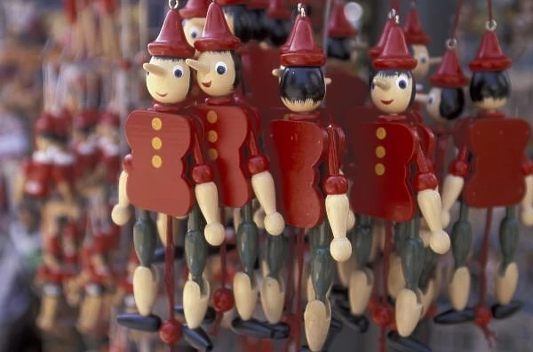 Europe, Italy, Tuscany, Collodi, Home of Pinocchio; Pinocchio dolls for sale