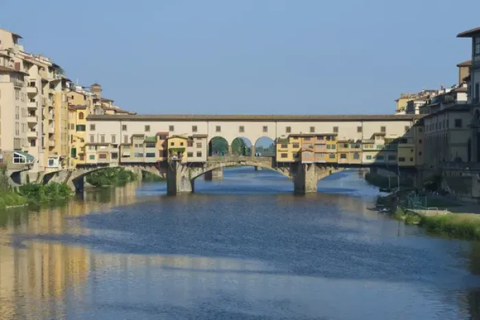 Framed Print : Europe, Italy, Tuscany, Florence, Ponte Vecchio and the Arno River at Sunrise