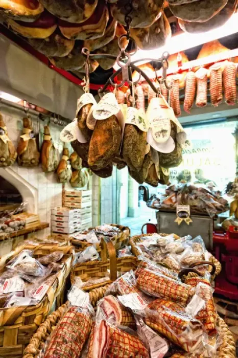 Framed Print : Europe, Italy, Tuscany, Greve. Salumi market in Greves main square Framed Print : Europe, Italy, Tuscany, Greve. Salumi market in Greves main square