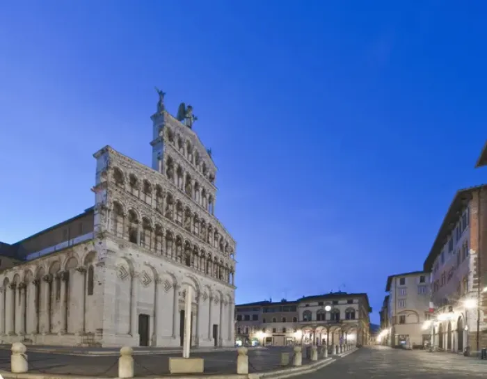 Framed Print : Europe, Italy, Tuscany, Lucca, Piazza San Michele at Dawn