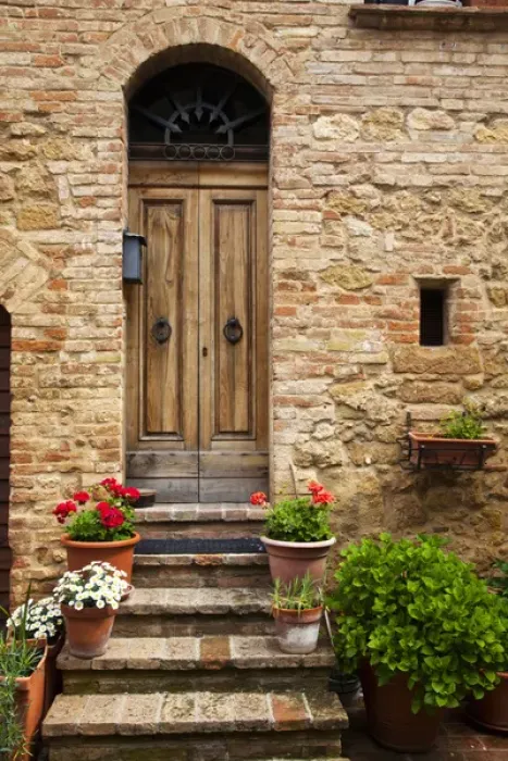Framed Print : Europe; Italy; Tuscany; Pienza; Doorway withFlowers Around them Framed Print : Europe; Italy; Tuscany; Pienza; Doorway withFlowers Around them