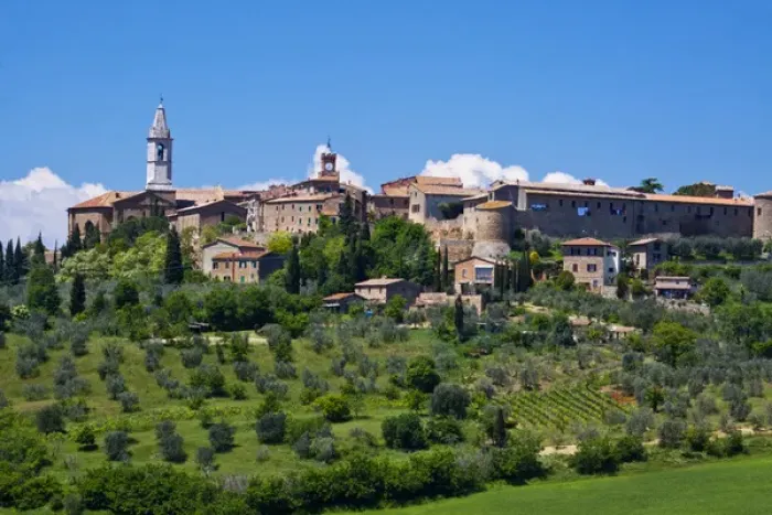 Framed Print : Europe; Italy; Tuscany; Pienza; The Town of Pienza From the Fields Below Framed Print : Europe; Italy; Tuscany; Pienza; The Town of Pienza From the Fields Below