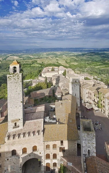 Europe, Italy, Tuscany, San Gimignano and Countryside From the Palazzo Comunale