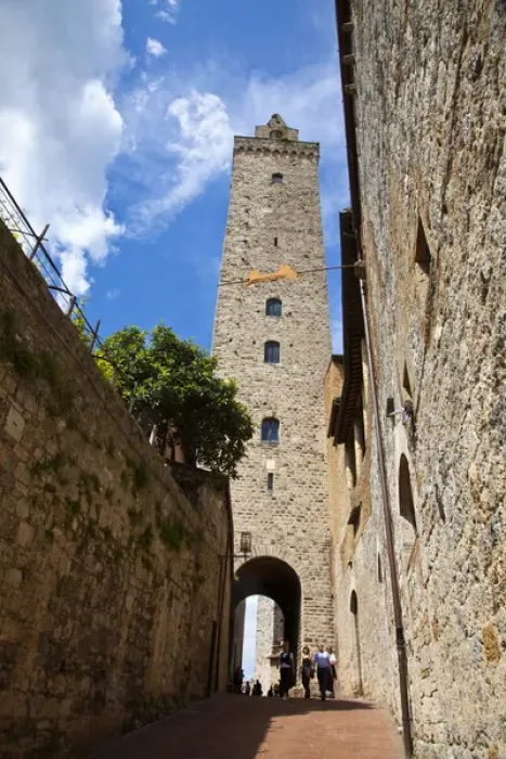 Framed Print : Europe; Italy; Tuscany; San Gimignano; Tourists Walking Along Back Street of City Framed Print : Europe; Italy; Tuscany; San Gimignano; Tourists Walking Along Back Street of City