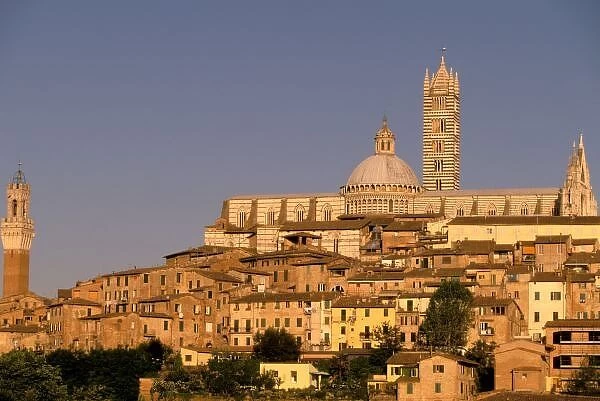 Europe, Italy, Tuscany, Siena. 13th century Duomo & Palazzo pubblico. Sunset