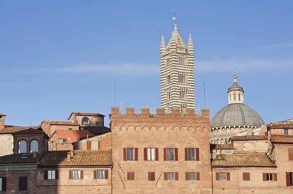 Europe, Italy, Tuscany, Siena, Piazza del Campo with Siena Cathedral in the Background