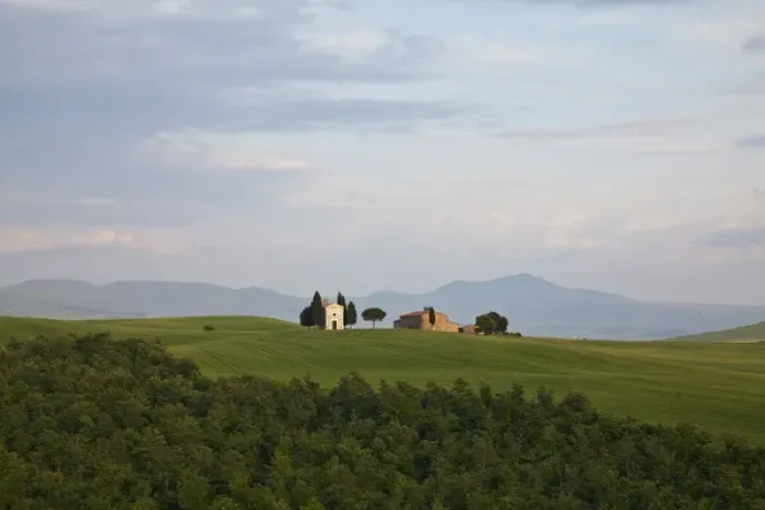 Framed Print : Europe; Italy; Tuscany; Spring Wheat Fields with The Famous Tuscan Chapel Madonna Framed Print : Europe; Italy; Tuscany; Spring Wheat Fields with The Famous Tuscan Chapel Madonna
