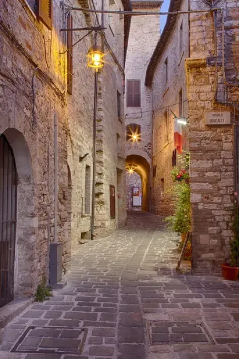 Framed Print : Europe; Italy; Umbria; Assisi; Evening Light along a Back Alley of Assisi