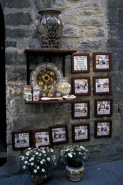 Europe, Italy, Umbria, Assisi. Pottery on village wall