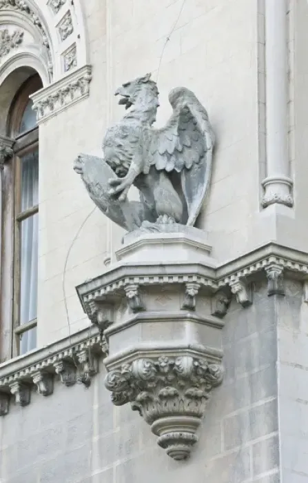 Framed Print : Europe, Italy, Umbria, Perugia, Griffitn (Winged Lion) Building Decoration -