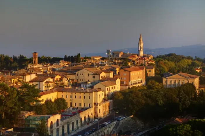 Framed Print : Europe; Italy; Umbria; Perugia; Evening golden light on the city Framed Print : Europe; Italy; Umbria; Perugia; Evening golden light on the city