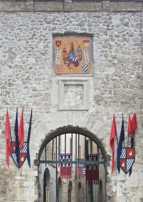 Framed Print : Europe, Italy, Umbria, San Gemini, City Gate Decorated for Jousting Festival Framed Print : Europe, Italy, Umbria, San Gemini, City Gate Decorated for Jousting Festival