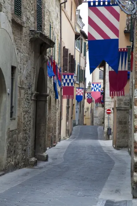 Framed Print : Europe; Italy; Umbria; San Gemini; Streets of San Gemini deck out with Festival Flags