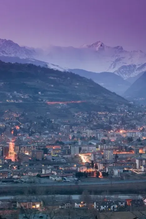 Framed Print : Europe, Italy, Valle d Aosta-AOSTA: Town View with Alps from PILA Road / Evening Framed Print : Europe, Italy, Valle d Aosta-AOSTA: Town View with Alps from PILA Road / Evening