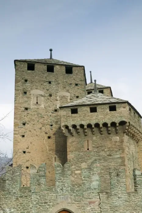 Framed Print : Europe, Italy, Valle d Aosta-FENIS: Castello di Fenis Castle  /  Winter