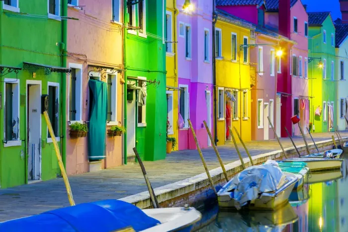 Framed Print : Europe, Italy, Veneto, Burano. Blue hour at sunset