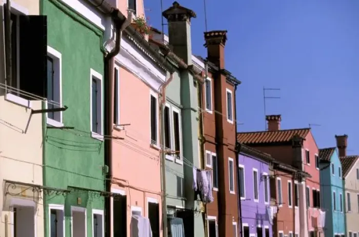 Framed Print : Europe, Italy, Veneto, Venice, Burano Island. Multi, colored houses