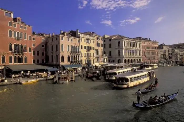 Framed Print : Europe, Italy, Venice, Boat traffic by Rialto Bridge